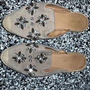 Halogen Espadrille Suede Jewel Bejeweled Embellished Mule Slip On Gray Size 9